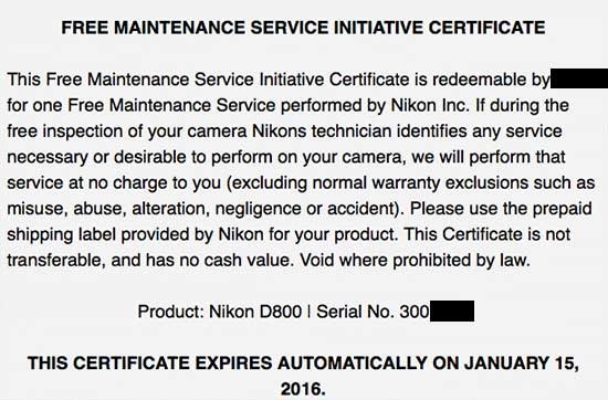 Nikon-D800-free-maintenance-service-initiative-recall